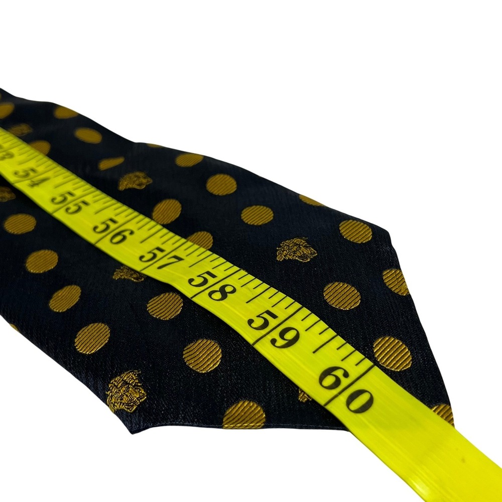 Versace Necktie Mens OS Navy Blue Gold Polka Dot Medusa Head Silk Made in Italy - Picture 10 of 12